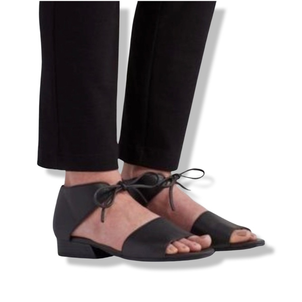 Black Eileen Fisher Ely Leather Lace Up Ankle Sandals Sz 8